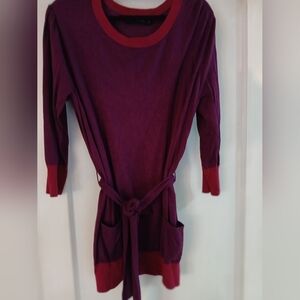 New York & Company Long Sleeve Purple and Red Tunic